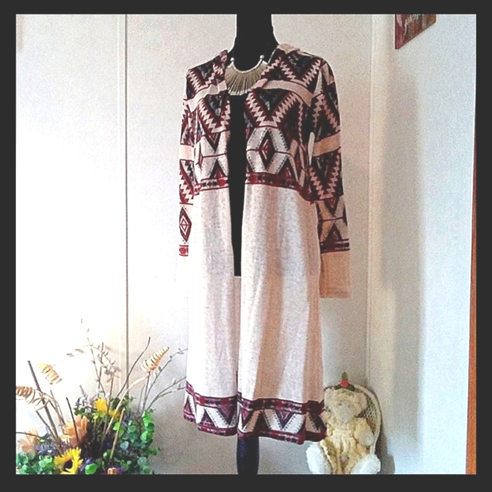 ALMOST FAMOUS SOUTHWESTERN PRINT LONG CARDIGAN-Small